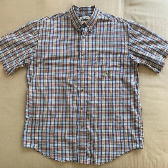 Wrangler Riata Classic Fit Shirt Rainbow Plaid Short Sleeve Button Down Mens L - Picture 11 of 11